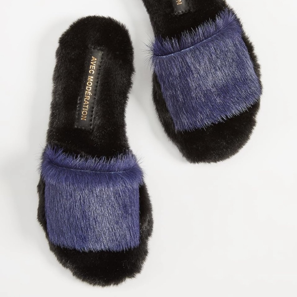 🙂Avec  Moderation Navy Fur & Leather Blue-Bora Bora Comfy Soft 38 🇮🇹 - Picture 3 of 16